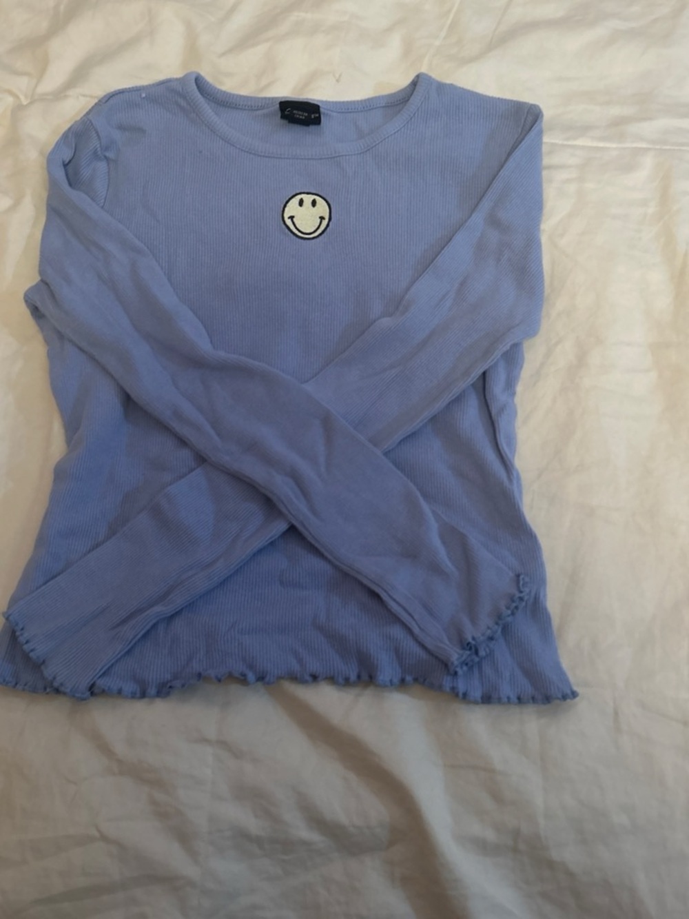 Lost Kids Long Sleeve Ribbed Lavender Top with Smiley Patch